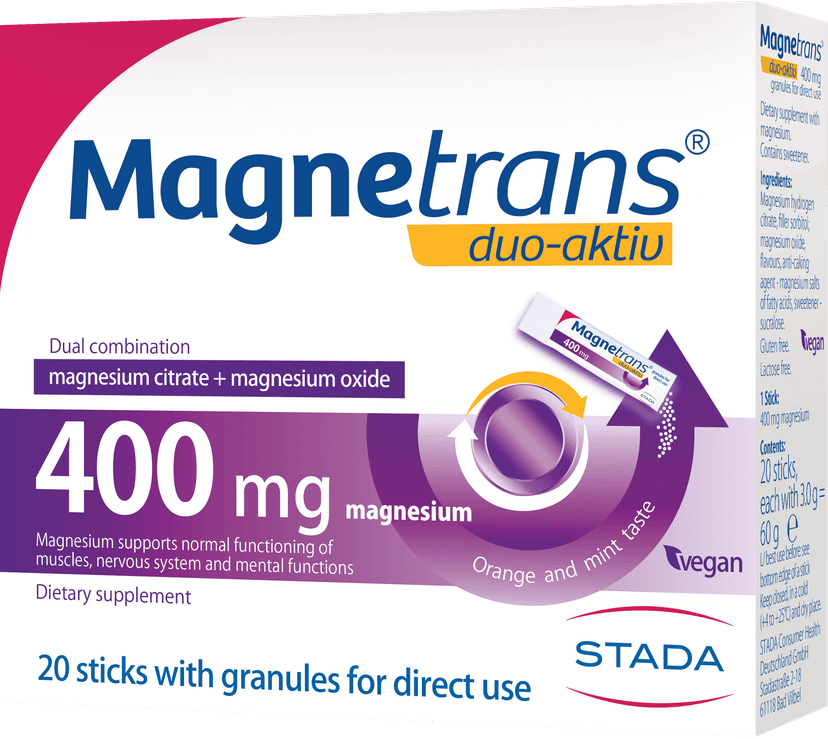 Magnetrans duo-activ - Магнетранс дуо-актив 400 гранулы для непосредственного перорального применения